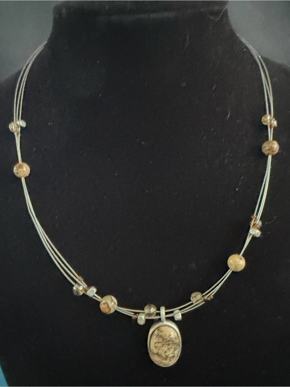 NY & Co. Beige Stone Pendant Multi-Strand Necklace